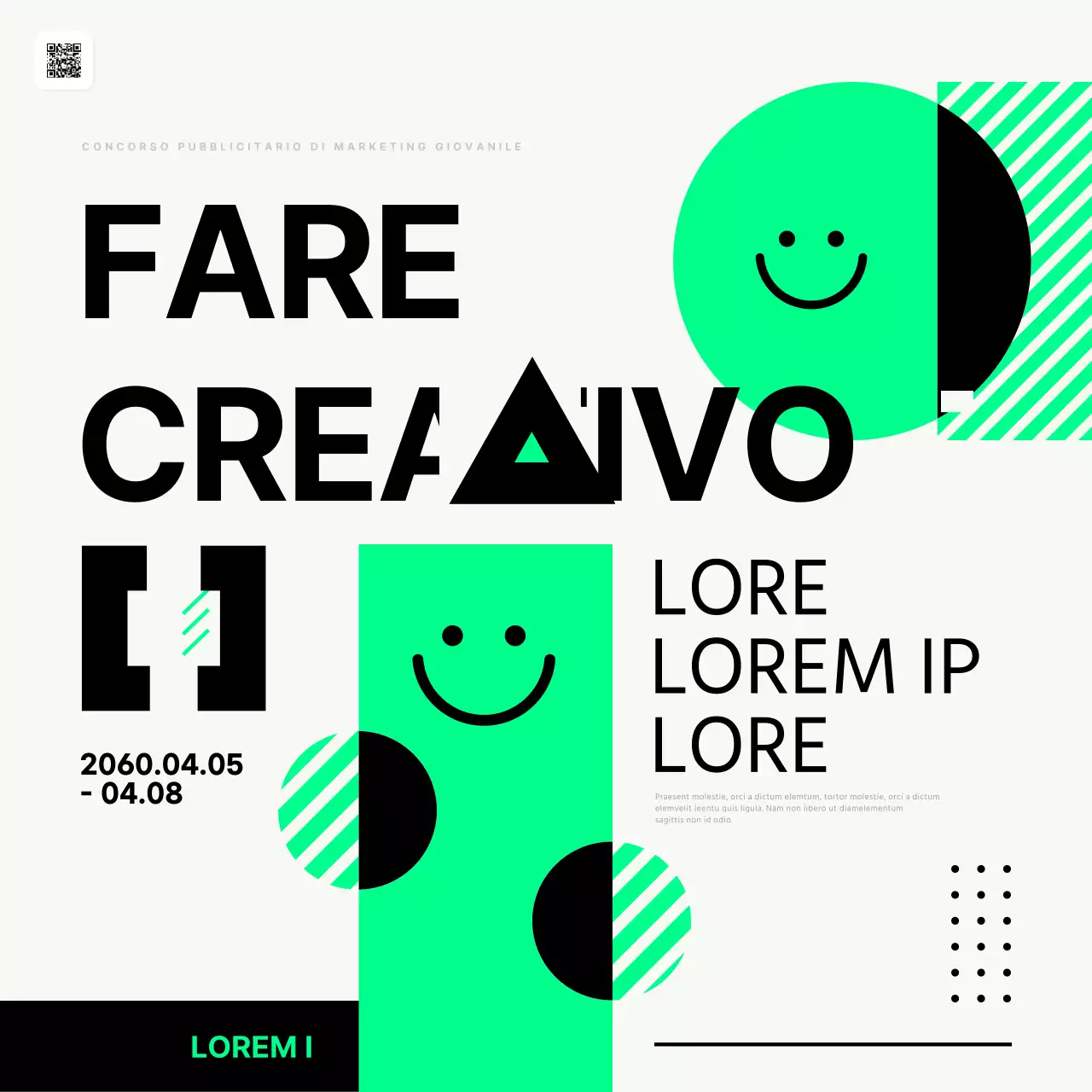 Promuovete concorsi pubblicitari di marketing giovanile alla moda con colori fluorescenti e neri.