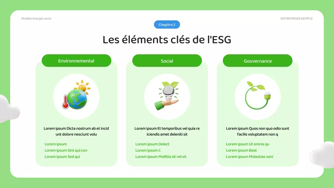 Un plan d'affaires ESG simple en vert et bleu