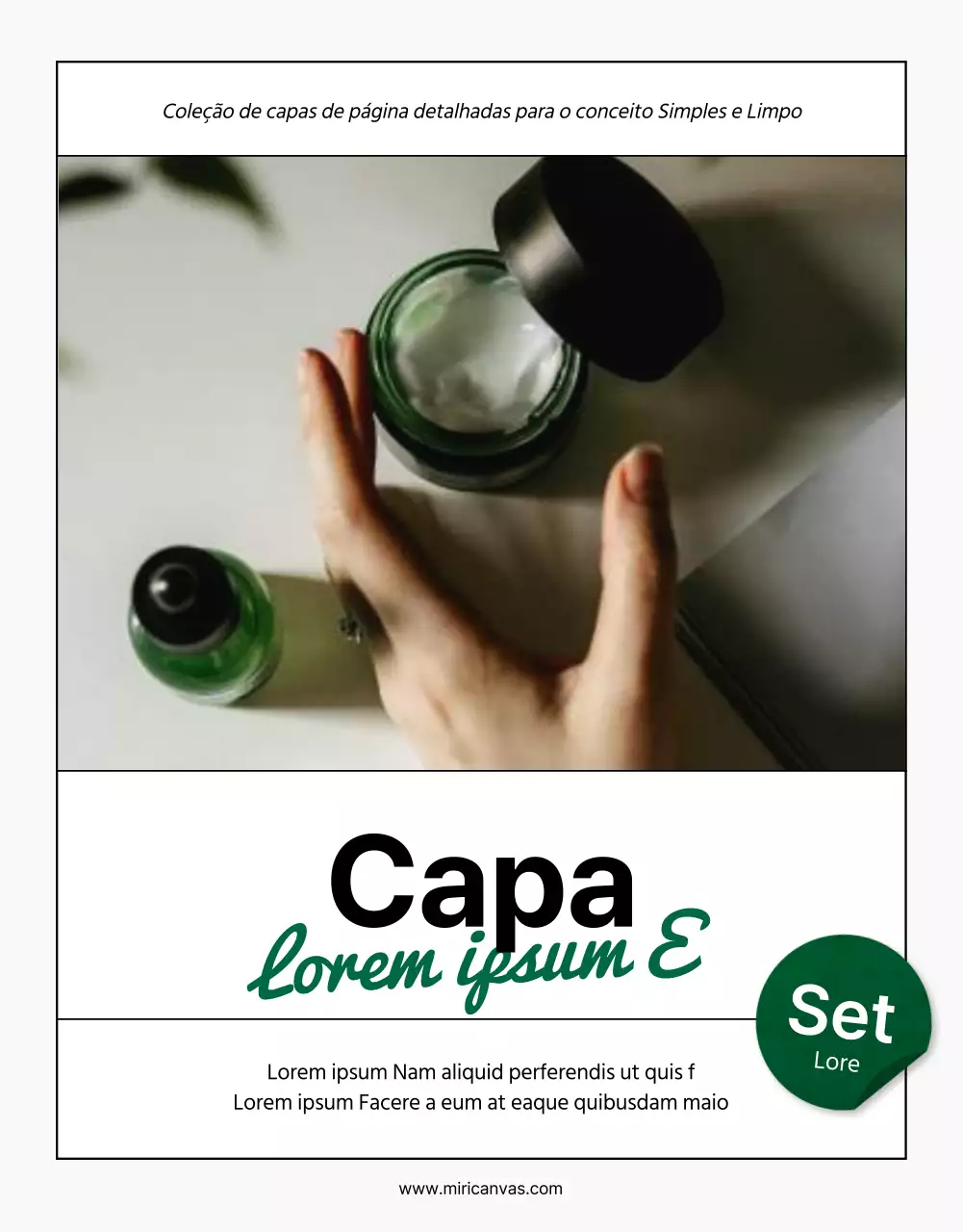 Promover uma página de rosto de cosméticos simples, moderna e natural em verde e branco