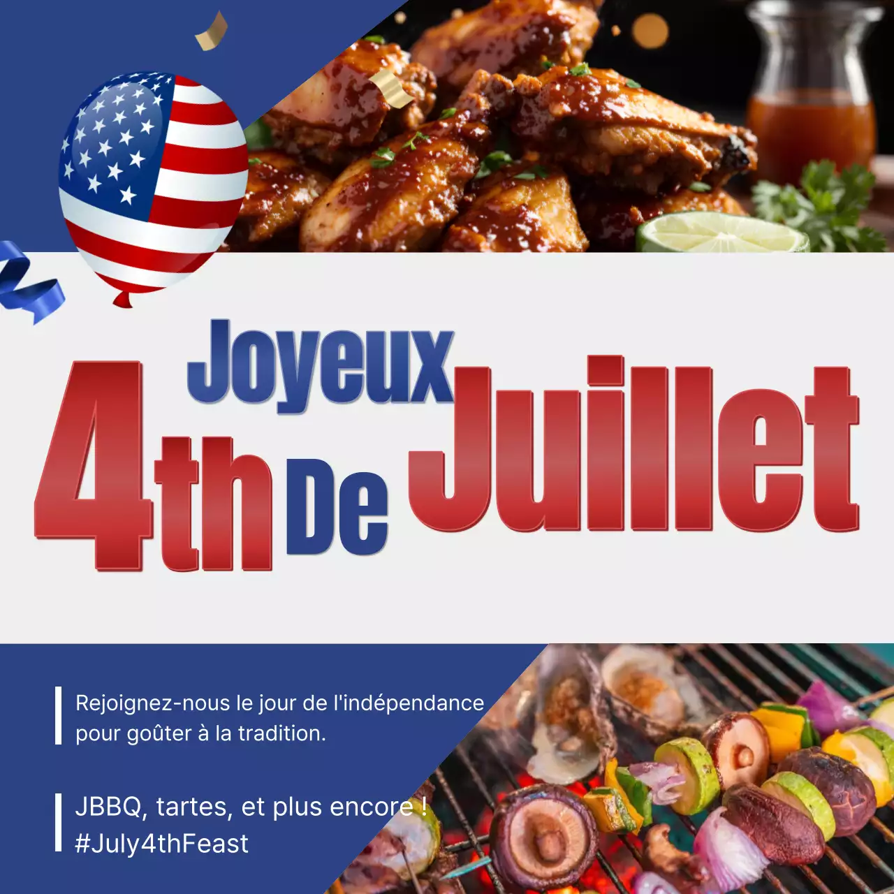 Promouvoir la fête de l'indépendance américaine avec une touche rétro en rouge et bleu