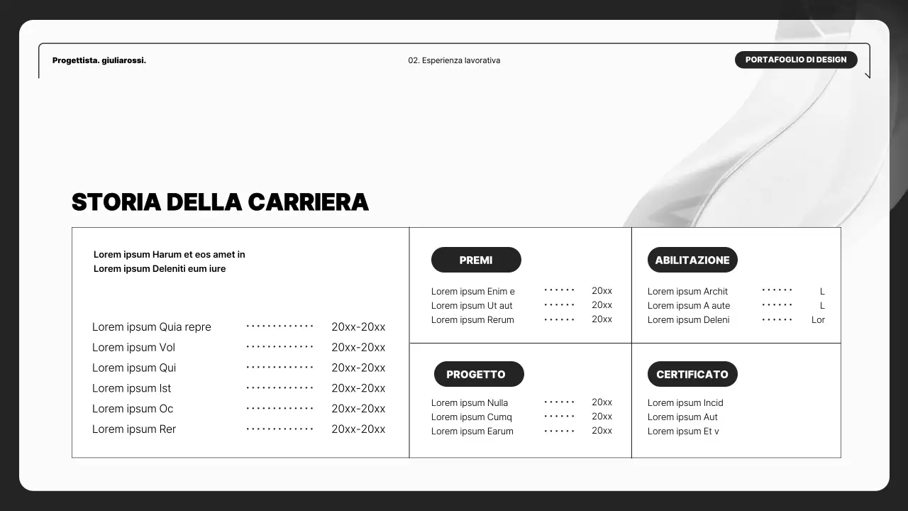 Portfolio di designer minimalista in bianco e nero