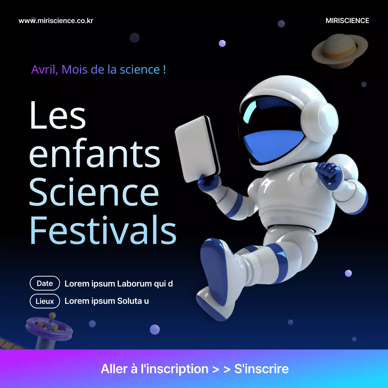 Promouvoir un simple festival scientifique pour enfants en noir et violet