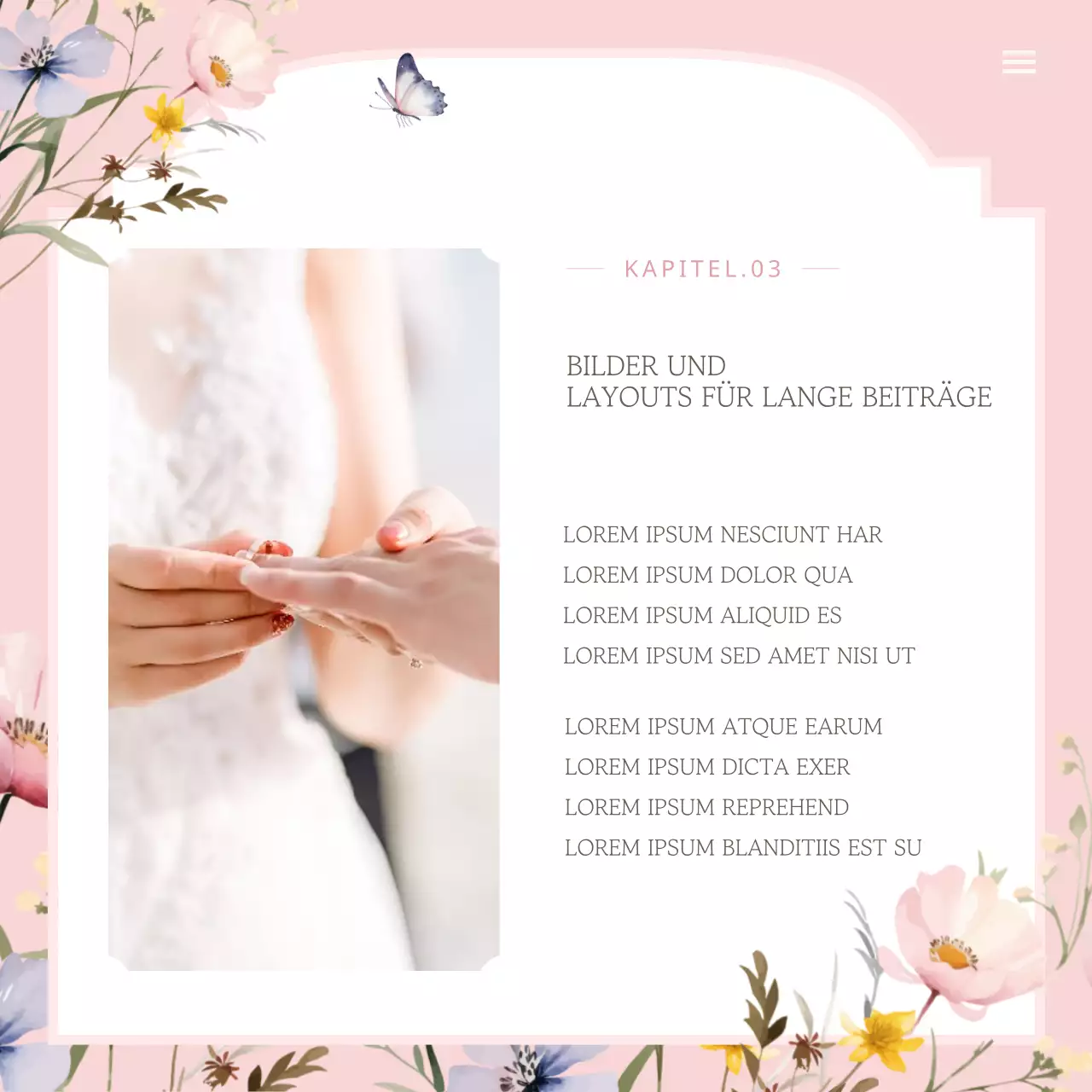 Werbung für eine luxuriöse Hochzeitsmarke in Rosa