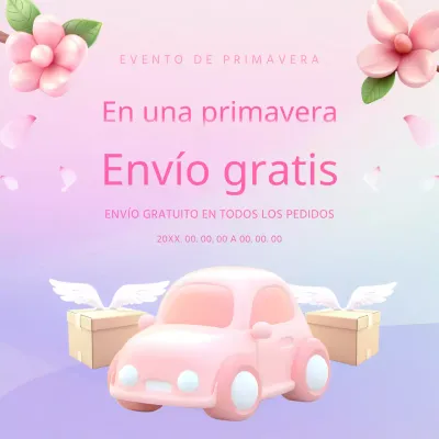 Puestos de marketing de rebajas de primavera con toques de rosa y morado