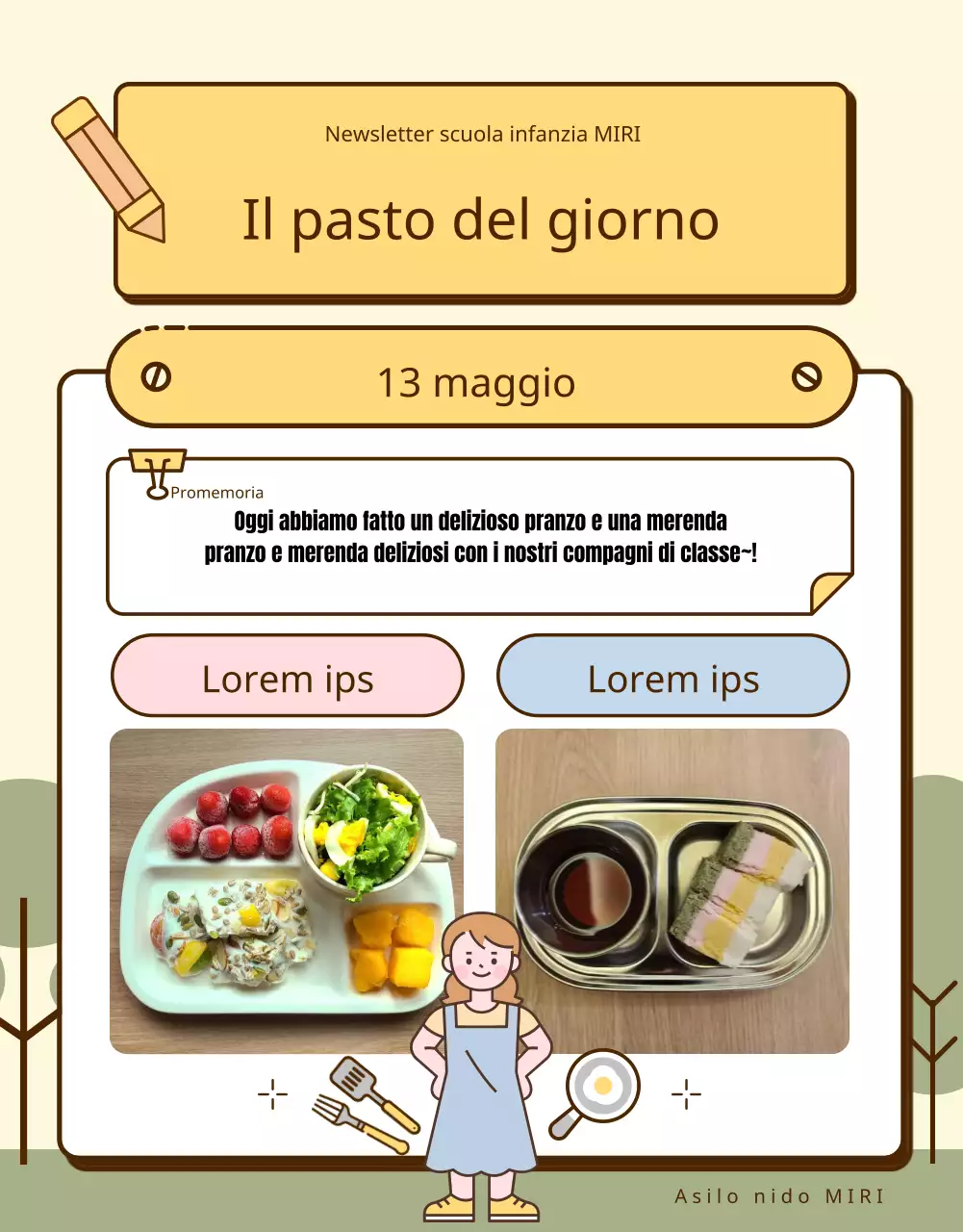 Una raccolta di simpatici annunci per l'asilo giallo e rosa