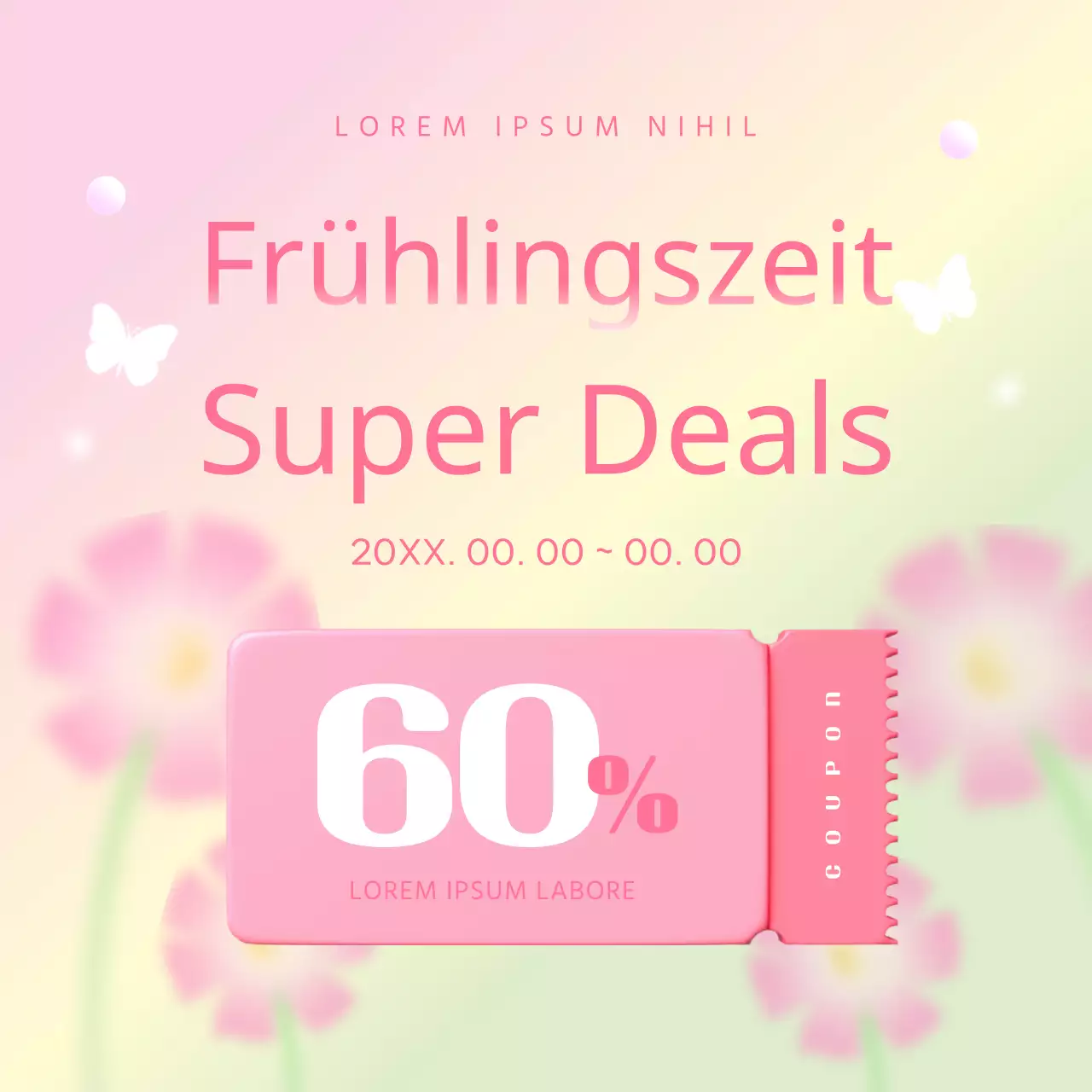 Frühlingsausverkauf mit rosa und violetten Farbtupfern