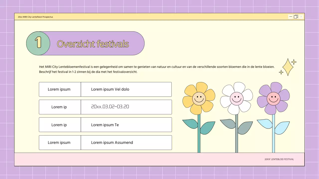 Een kitscherige festivalplanner met bloemen in roze en mauve