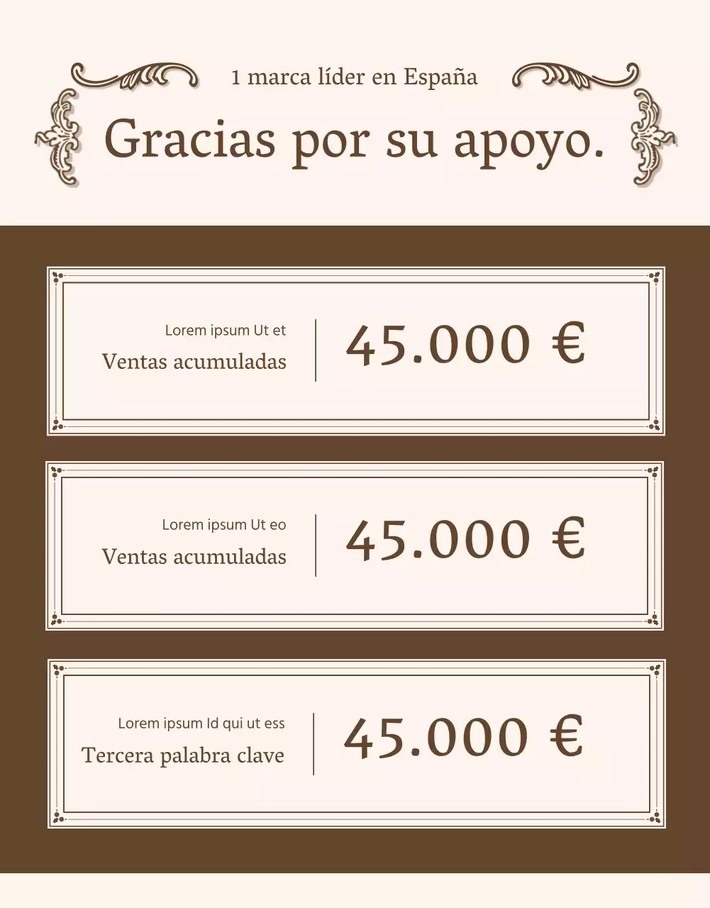 Página de introducción o anuncio para páginas de detalles vintage en marfil y beige