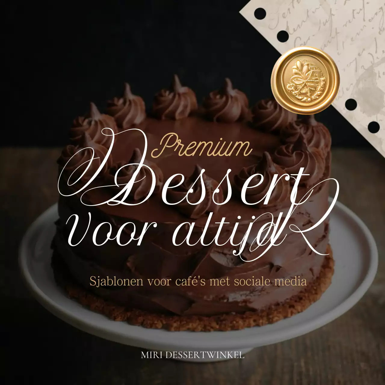 Klassiek dessertcafé in bruin en goud om je aankondiging te promoten