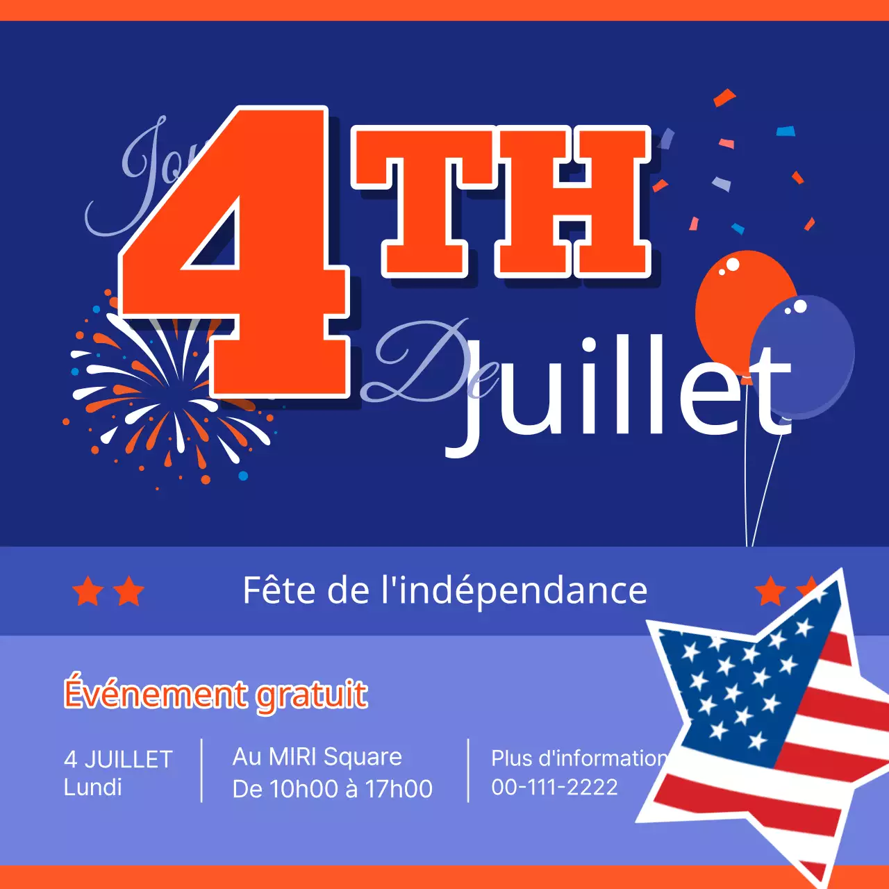 Promouvoir une fête de l'indépendance américaine moderne avec du rouge et du bleu