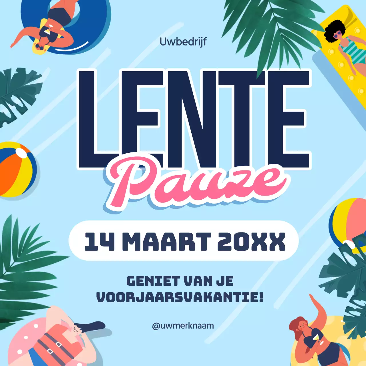 Blauw en Roze Tropische Voorjaarsvakantie Groeten Advertentie