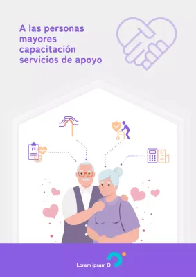 Guía sencilla de servicios para mayores en morado y gris