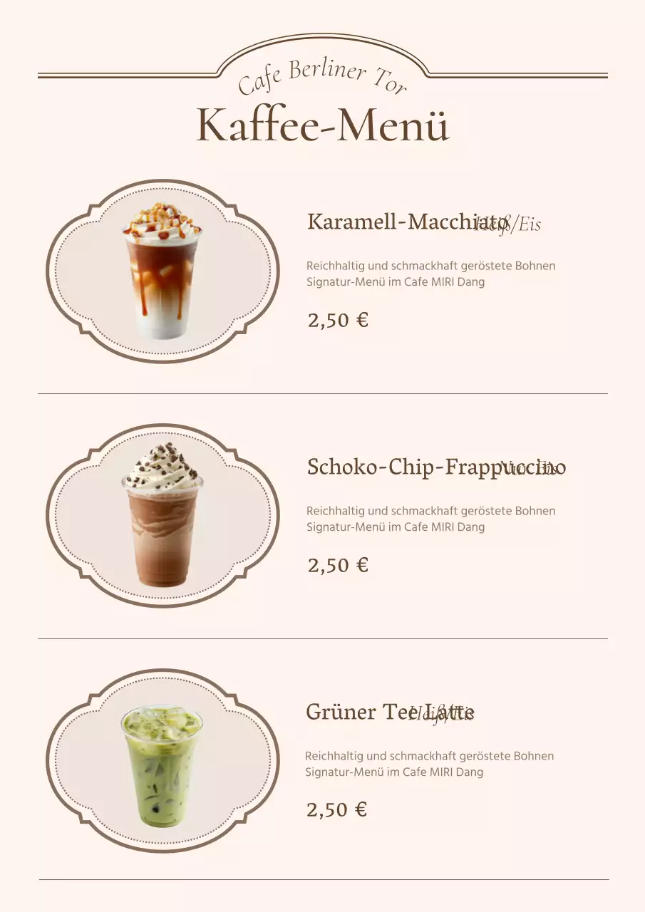 Vintage Cafe Bäckerei Menü Board Anzeige in Elfenbein und beige