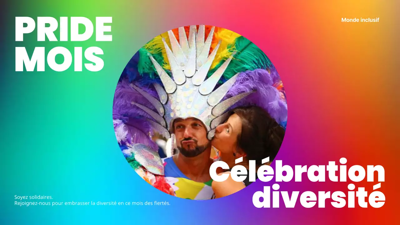 Le titre principal de la Journée de la fierté se décline dans un arc-en-ciel de couleurs