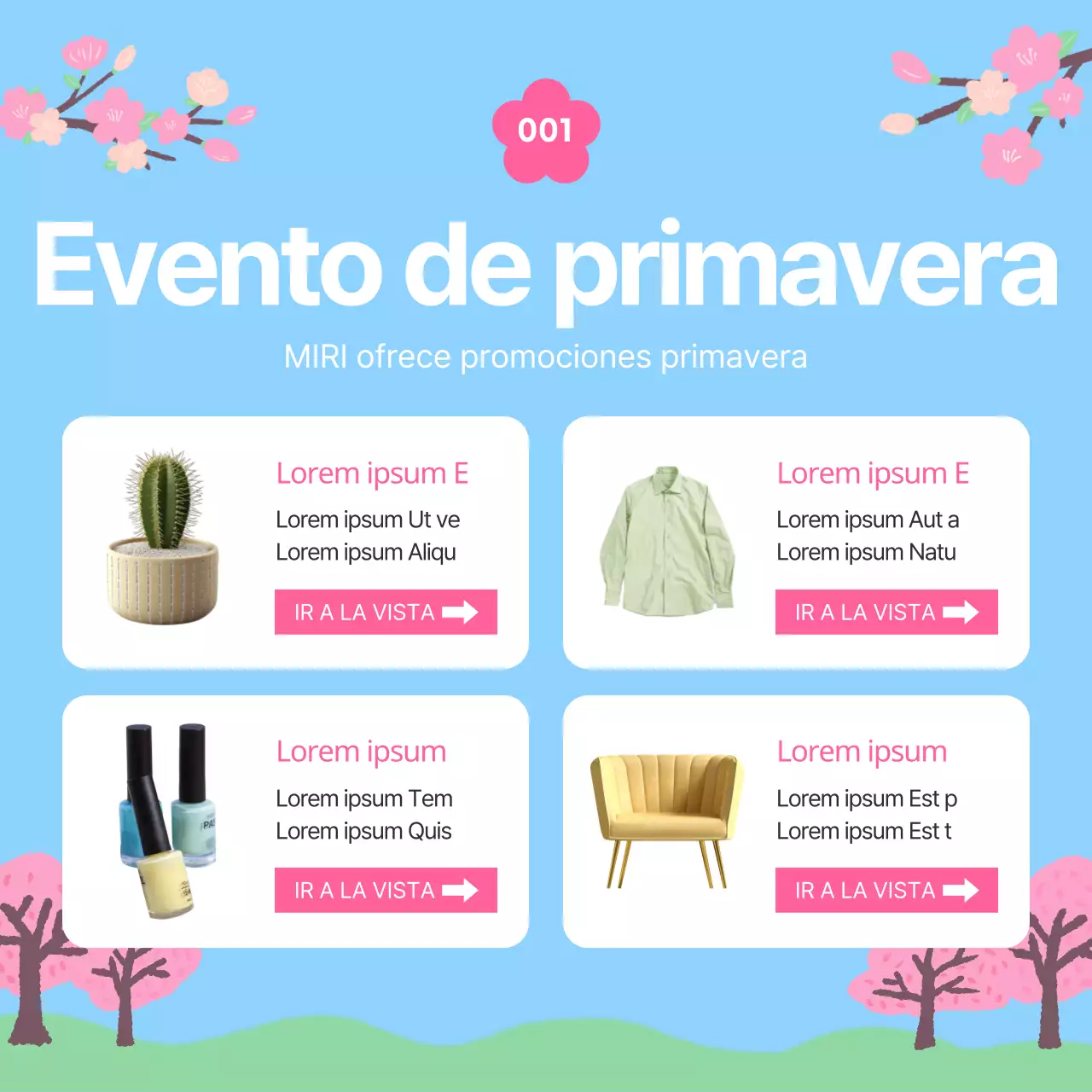 Promueve una bonita venta de primavera en azul claro y rosa