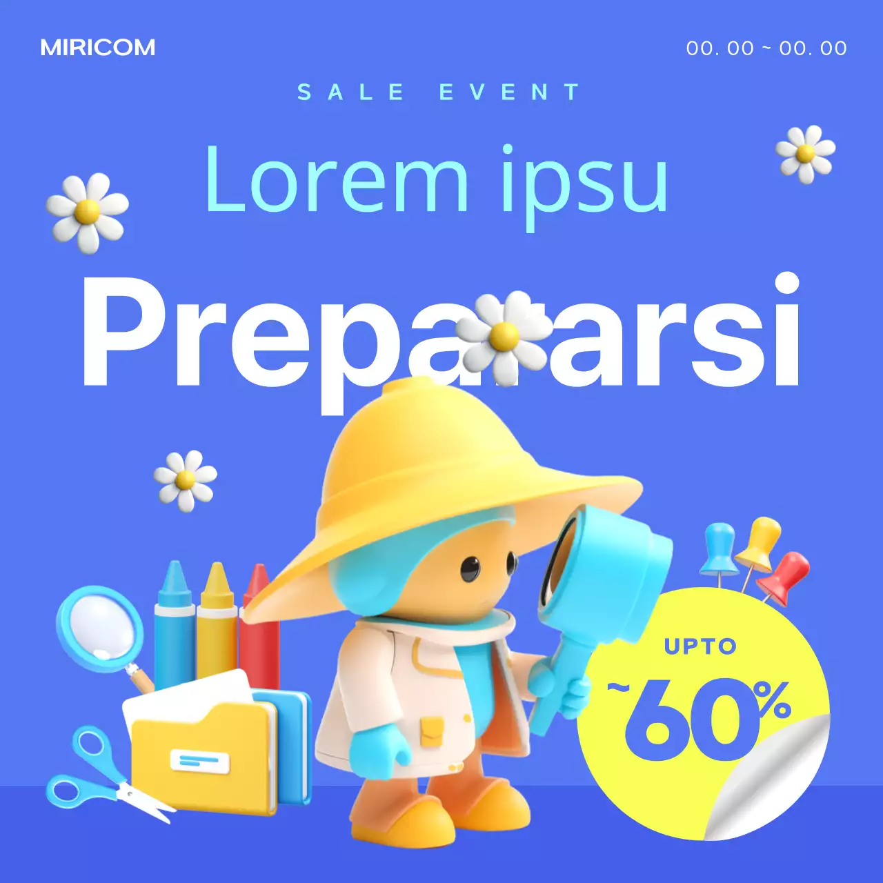 Promuovete gli eventi del back-to-school con colori blu e fluorescenti.