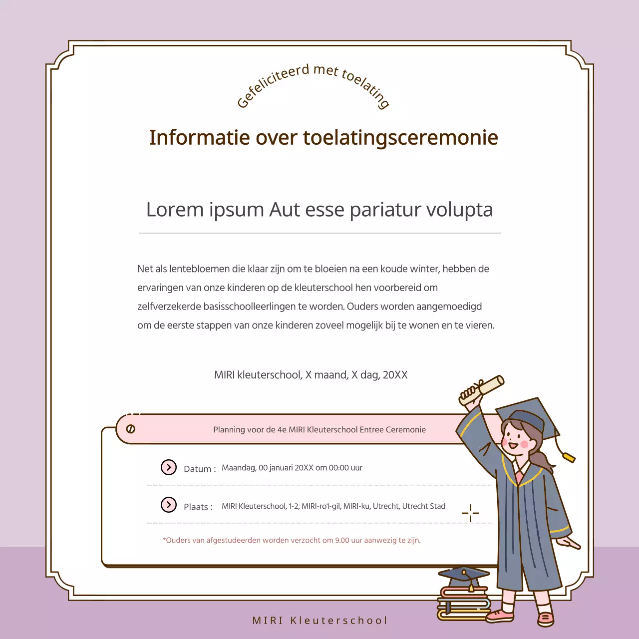 Een verzameling schattige gele en roze kleuterschool aankondigingen