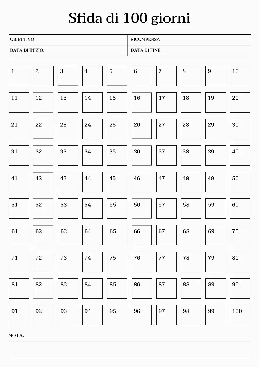 Calendario emozionale per obiettivi di 100 giorni con caratteri serif e sfondo beige