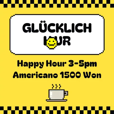 Kitschige Café-Event-Werbung mit gelber verpixelter Figur