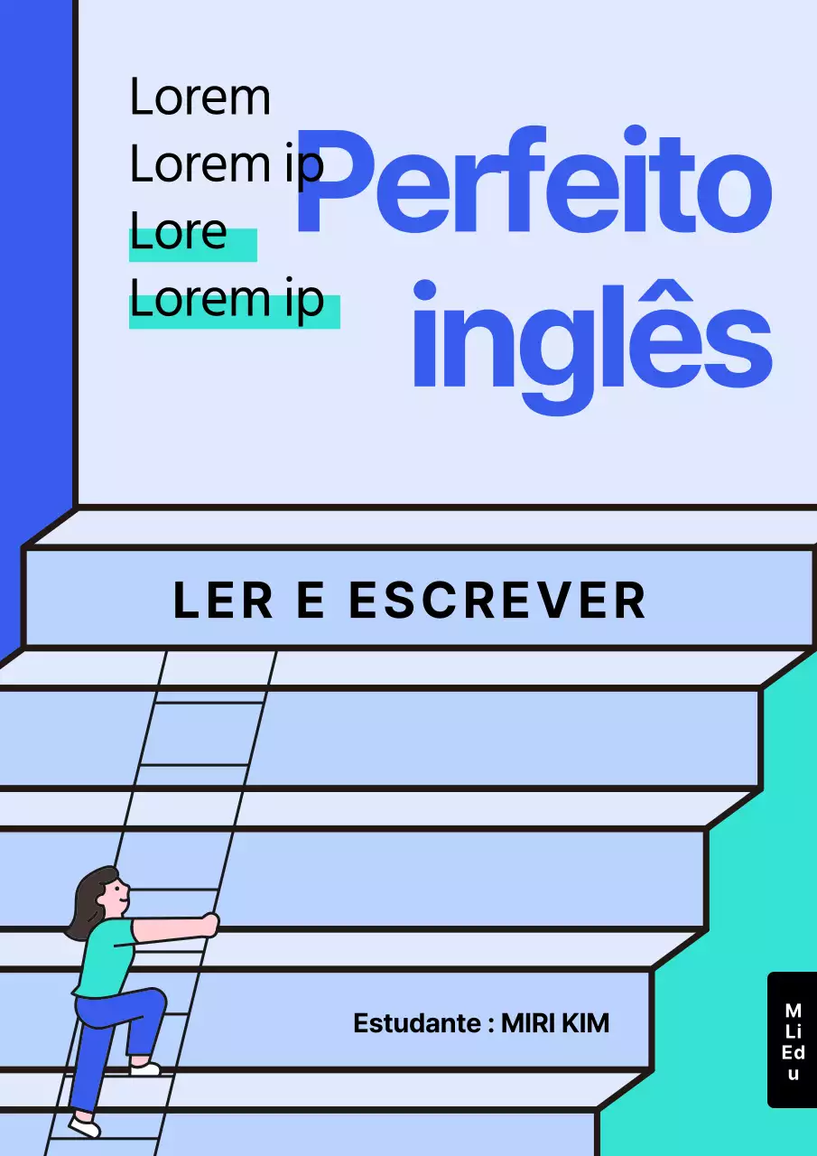 Capa de caderno de exercícios de inglês azul e azul claro