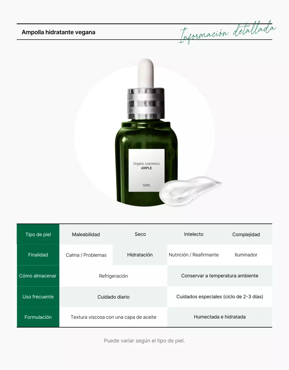 Promover la cosmética sencilla y natural en verde y blanco