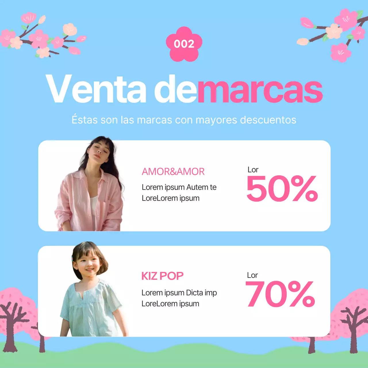 Promueve una bonita venta de primavera en azul claro y rosa