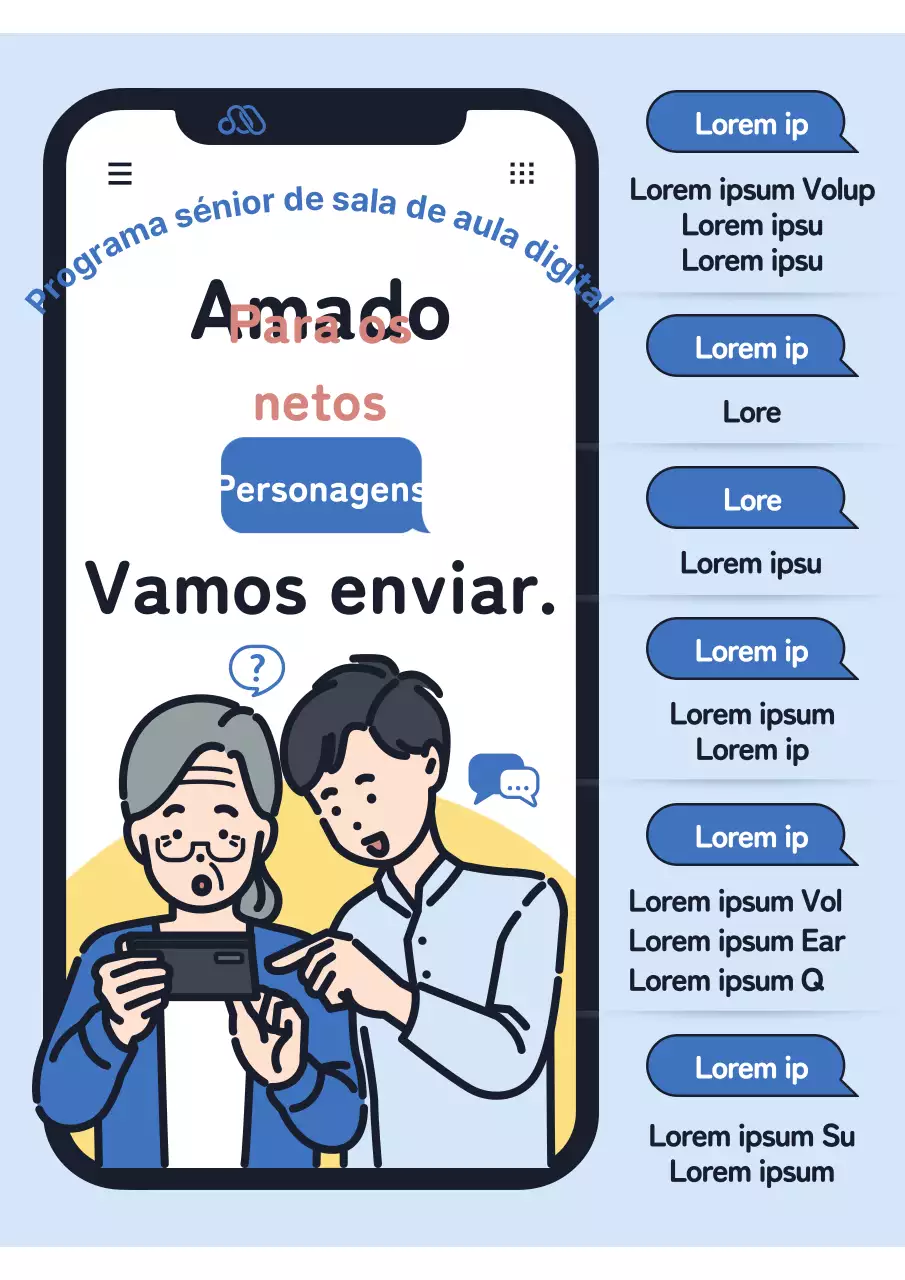 Promover a educação digital dos idosos com pop art em azul claro e azul marinho