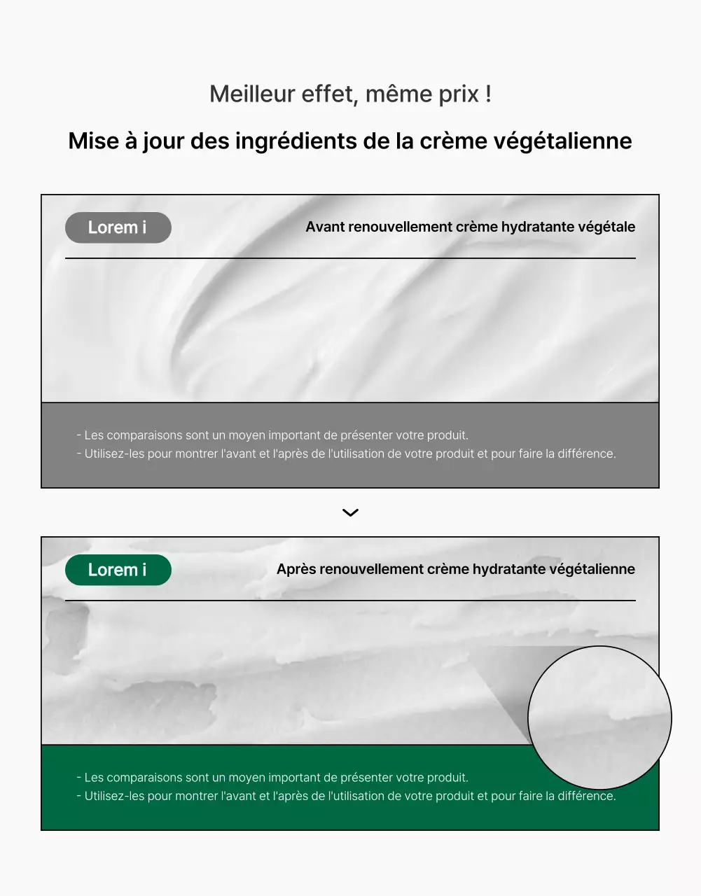 Promouvoir une page de contrôle simple sur les cosmétiques naturels verts et blancs