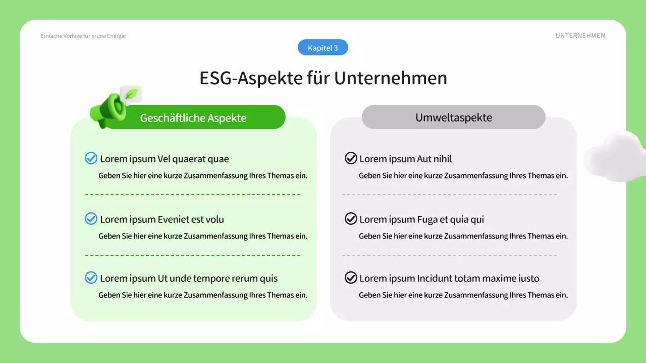 Ein einfacher ESG-Geschäftsplan in grün und blau