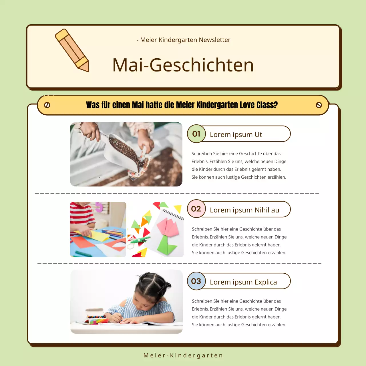 Eine Sammlung von niedlichen gelben und rosa Kindergarten-Ankündigungen