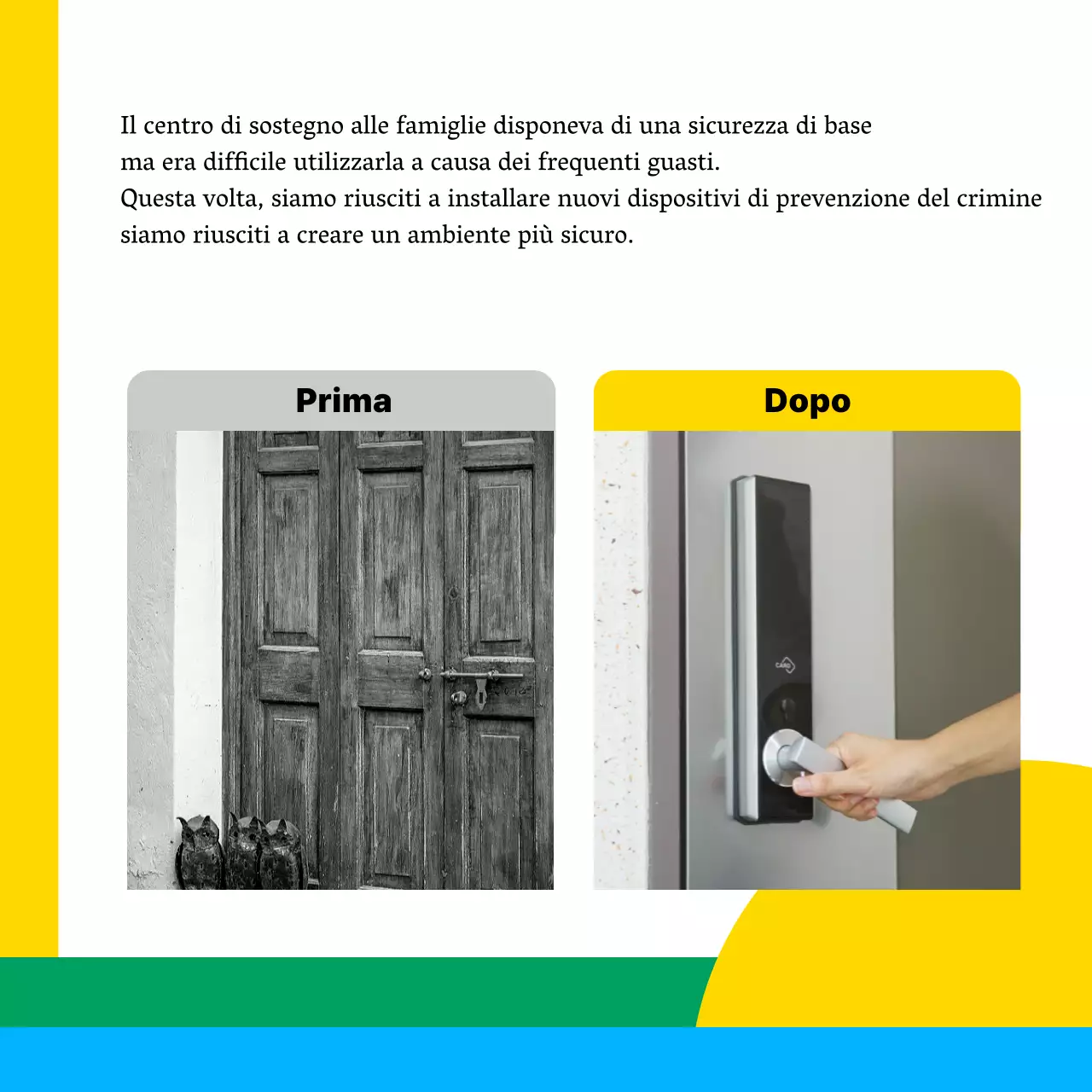 Un semplice annuncio di sponsorizzazione istituzionale pubblica senza scopo di lucro, di colore giallo e blu.