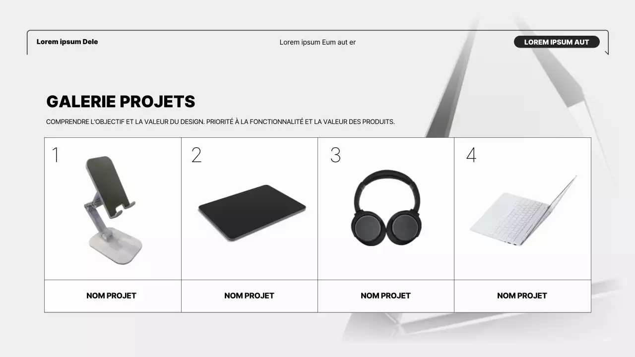 Portfolio minimaliste de designer en noir et blanc