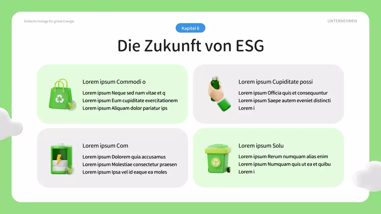 Ein einfacher ESG-Geschäftsplan in grün und blau