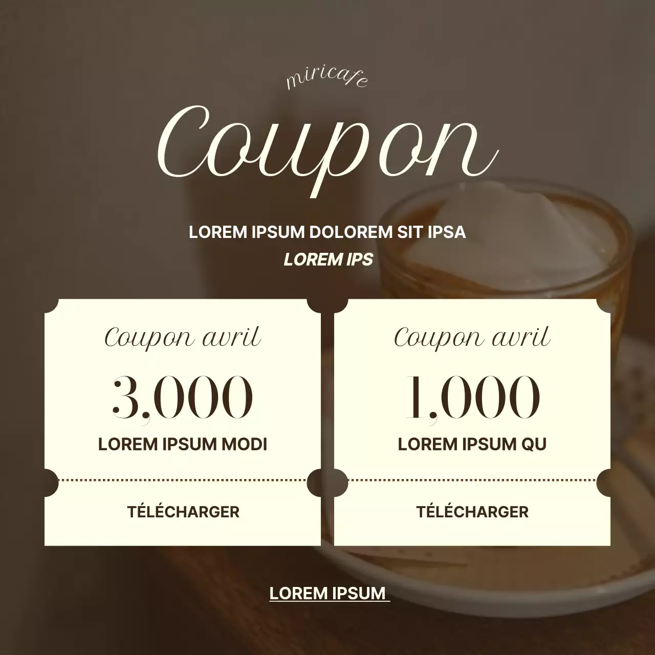 Une annonce de café classique en marron et beige.