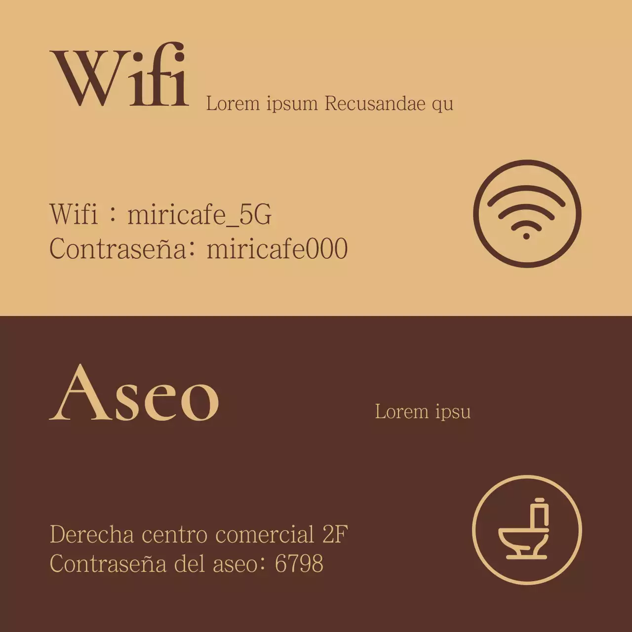 Cartel anunciador clásico de cafetería en marrón y beige