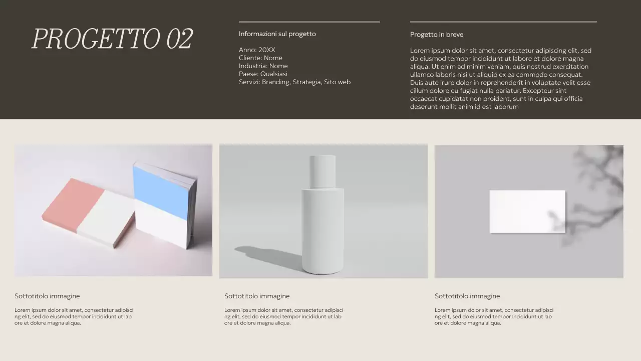 Materiale per portfolio creativo minimalista beige e kaki