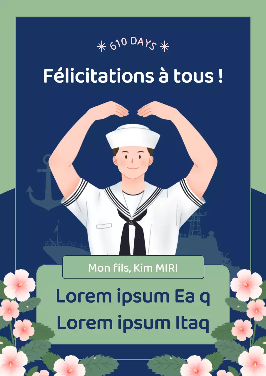 Flyer de promotion militaire bleu marine et vert