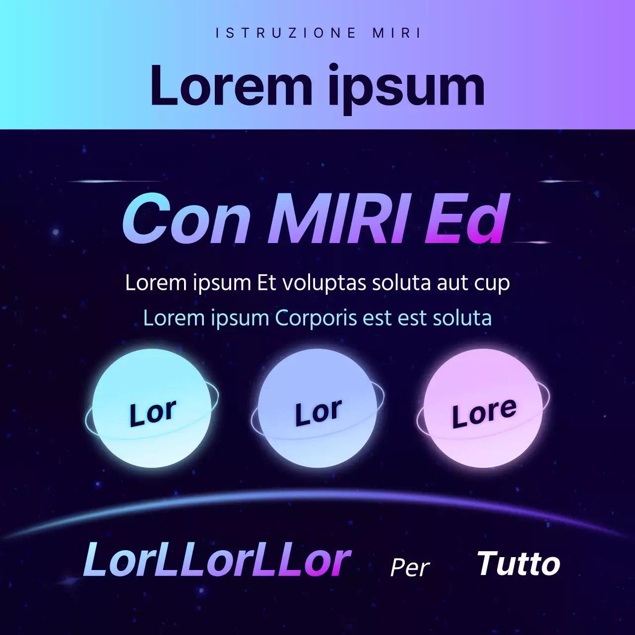 Promozione di una conferenza speciale presso un'accademia con un'atmosfera fantascientifica in blu navy e viola.