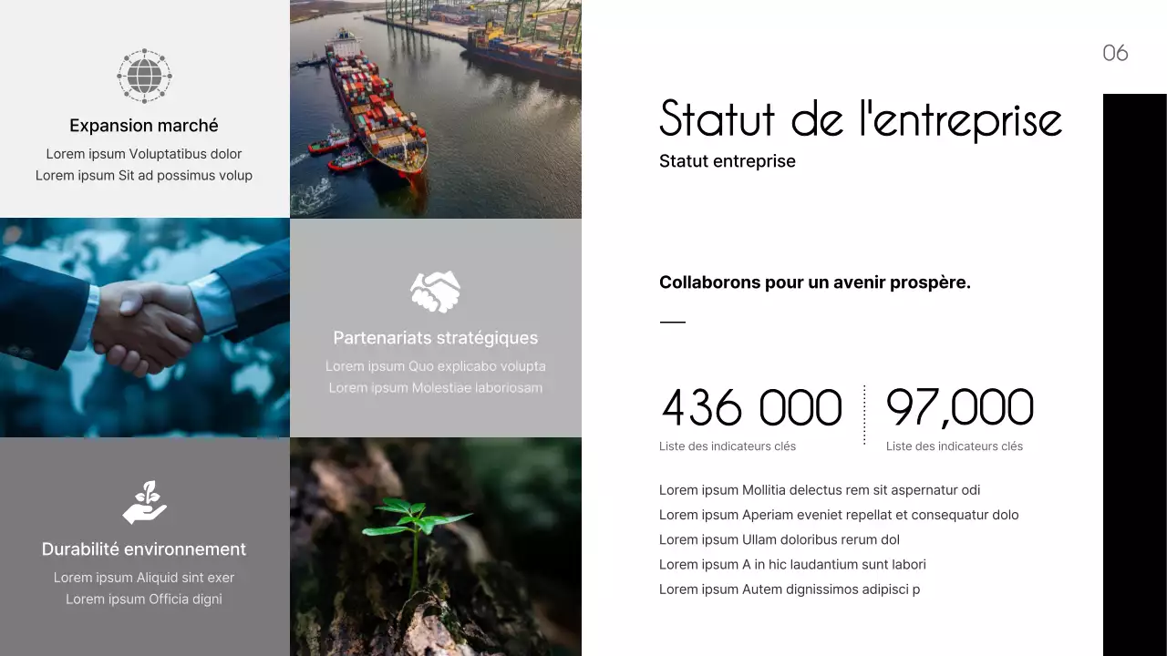 Un prospectus simple, en noir et gris, pour un fabricant de produits pétrochimiques