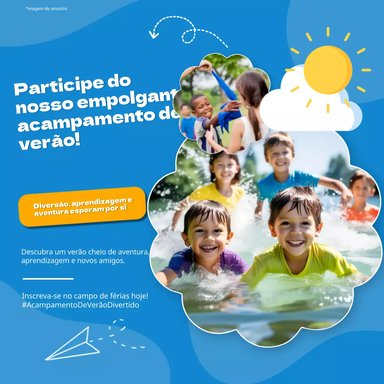 Campo de férias para crianças azul e branco encantador Promocional