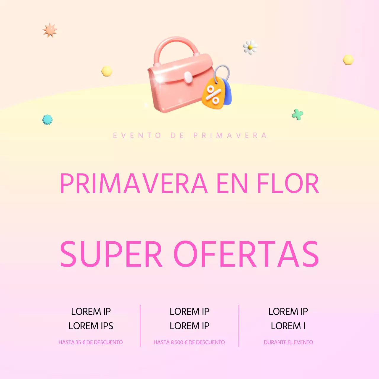 Un moderno anuncio de rebajas de primavera en rosa y morado
