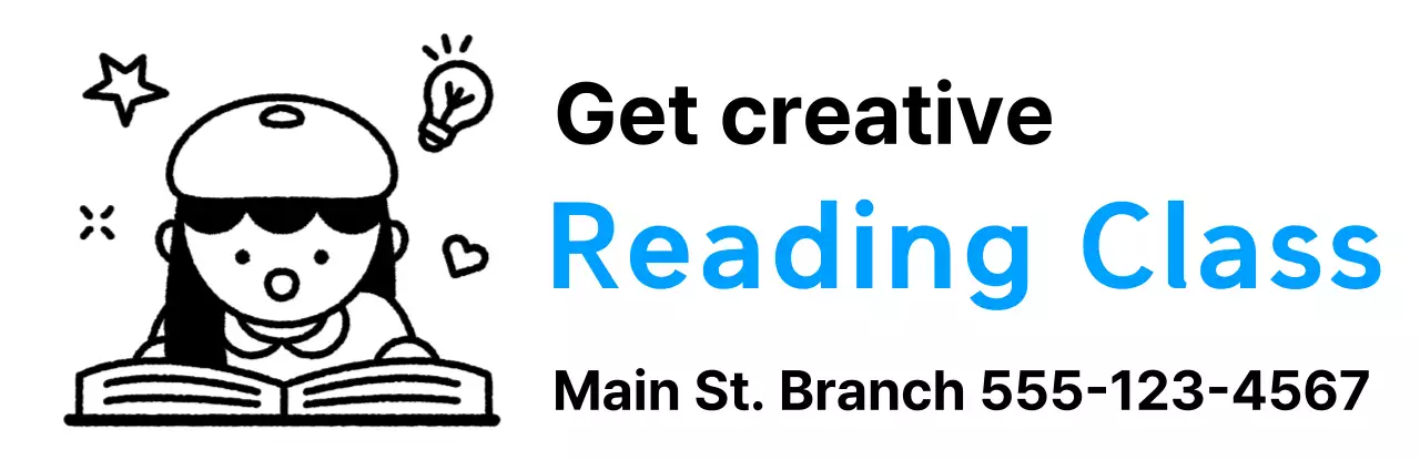 School promotional design with illustration of a child reading a book