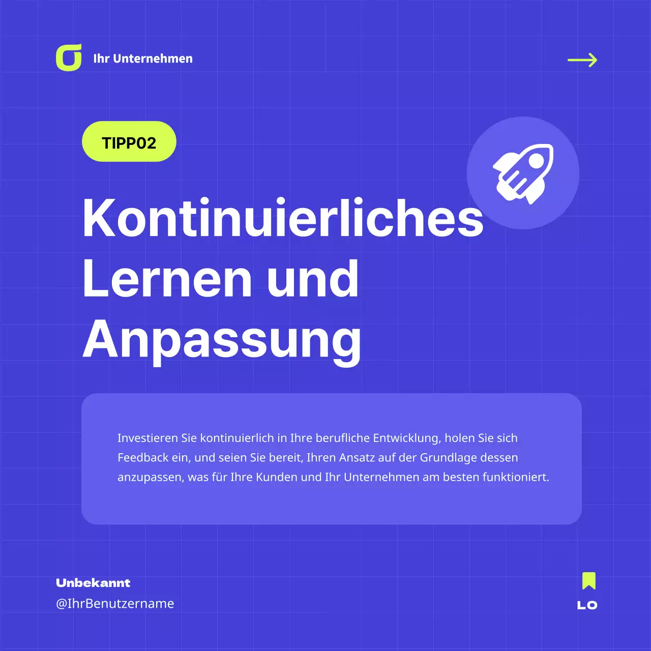 Blaue und neonfarbene geometrische Business-Tipps Werbung