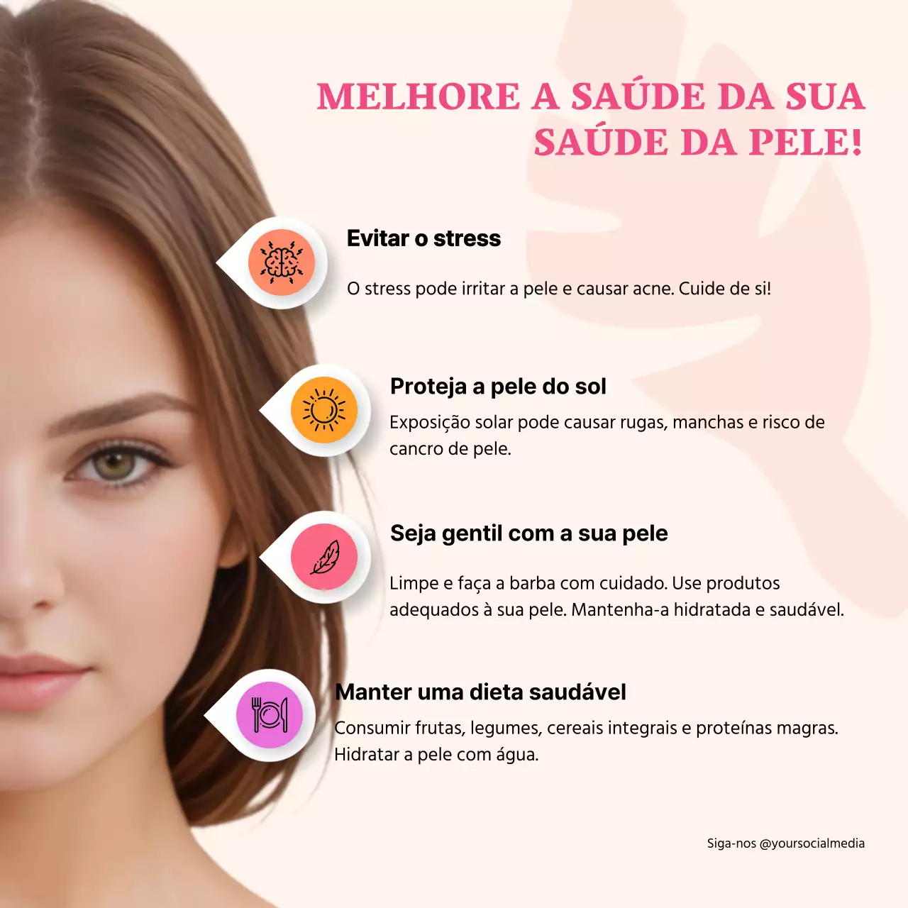 Guia infográfico sobre cuidados mínimos com a pele rosa e bege