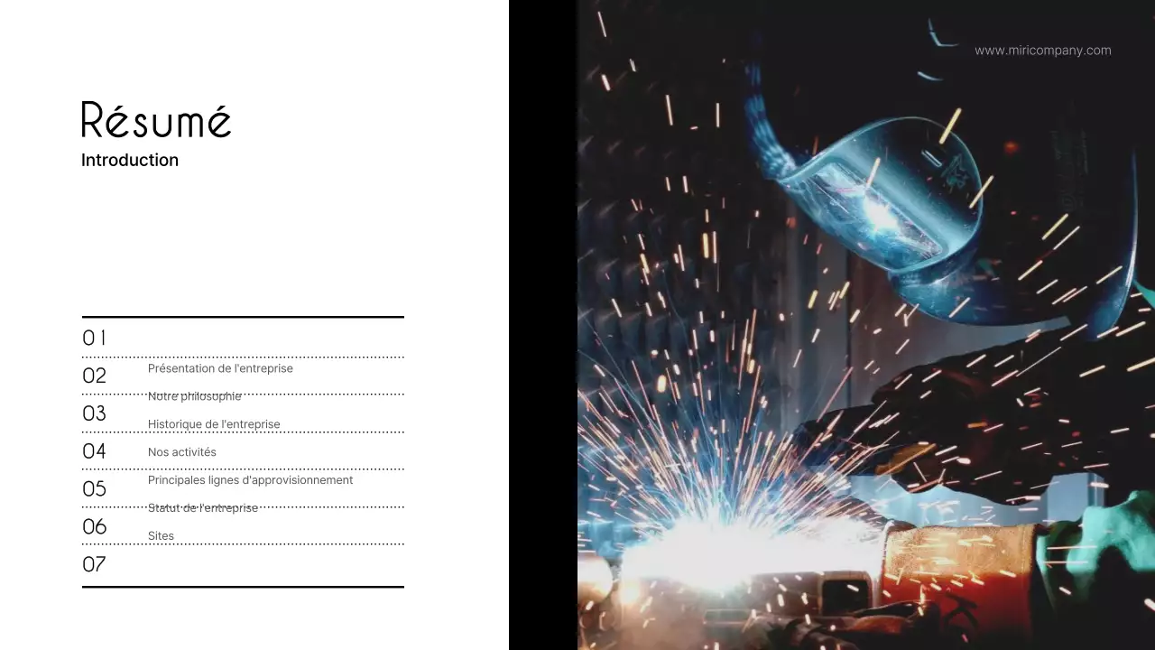 Un prospectus simple, en noir et gris, pour un fabricant de produits pétrochimiques