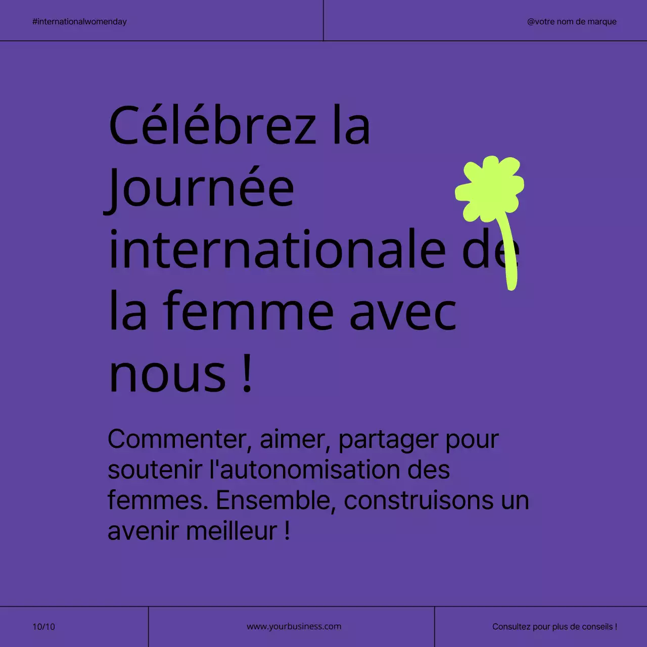 Campagne moderne pour la Journée internationale de la femme : violet et néon