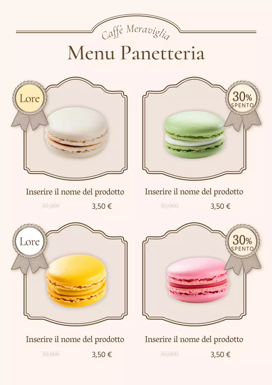 Pubblicità su un tabellone del menu di una caffetteria vintage in avorio e beige