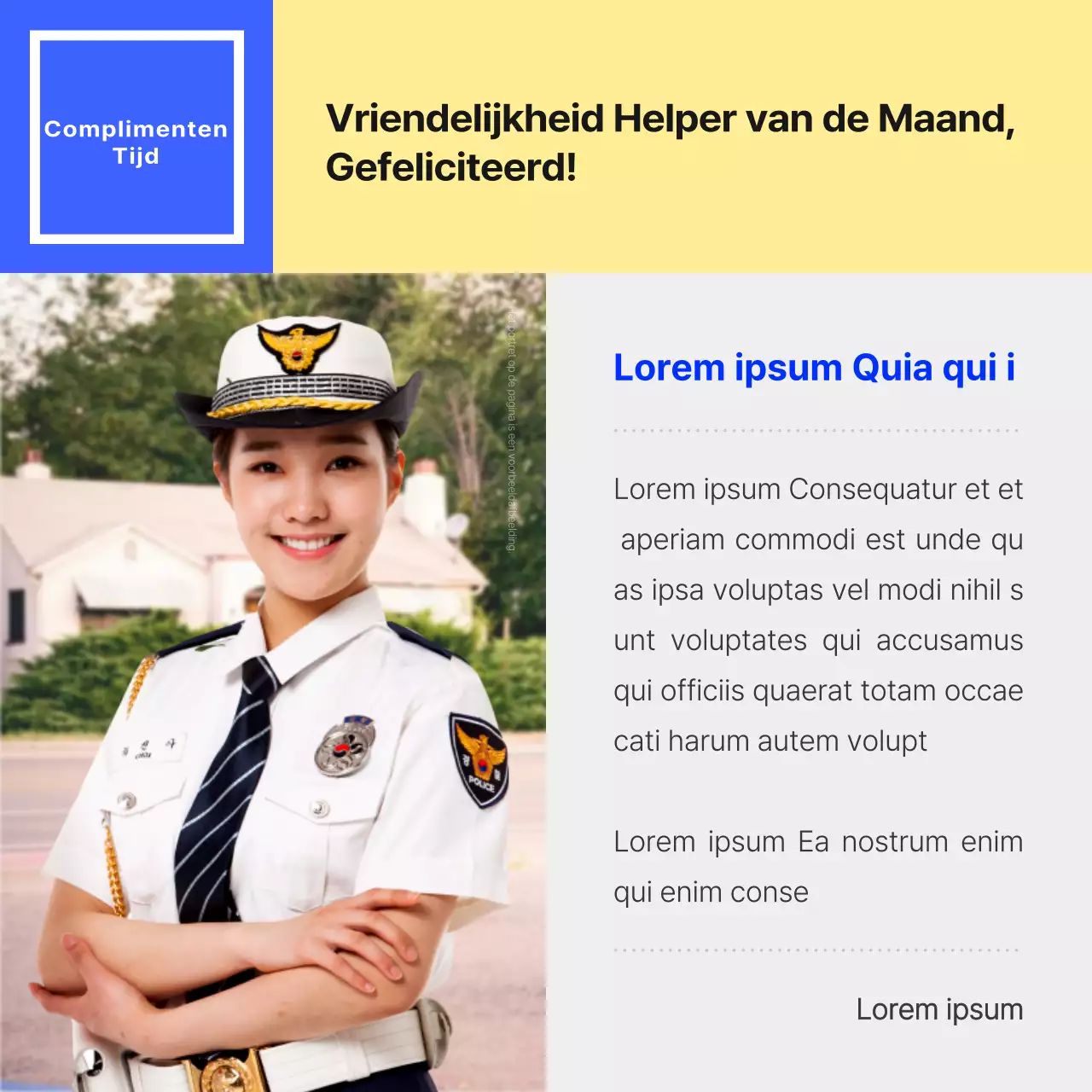 Een eenvoudige blauwgele nieuwsbrief van de politie promoten