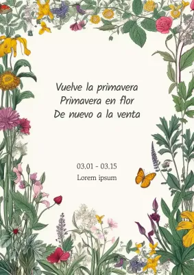 Promocione las ventas de primavera con un fondo de jardín natural en marfil y verde