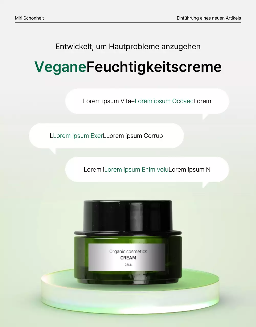 Förderung einer einfachen grün-weißen Intro-Seite für Naturkosmetik